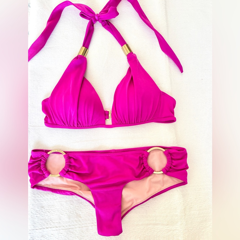 Victoria’s Secret Vibrant Pink Bikini with Gold Accents